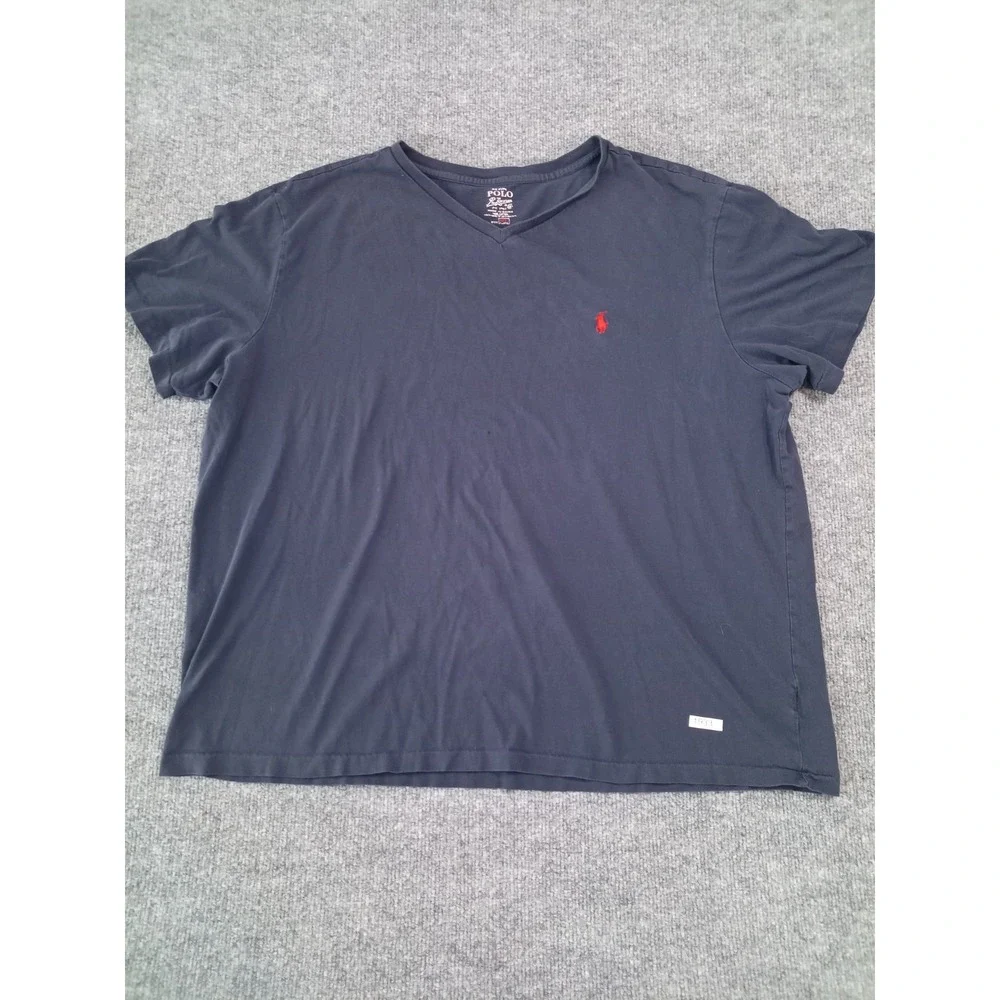 Polo Ralph Lauren V Neck T Shirt Mens XL Navy Red Pony Short Sleeve Tee